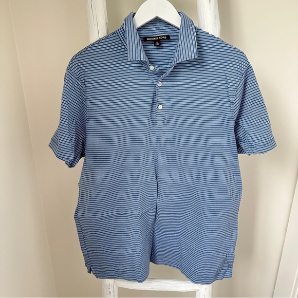 Michael Kors Blue Polo Shirt Classic Striped Design Size XL - Picture 1 of 9